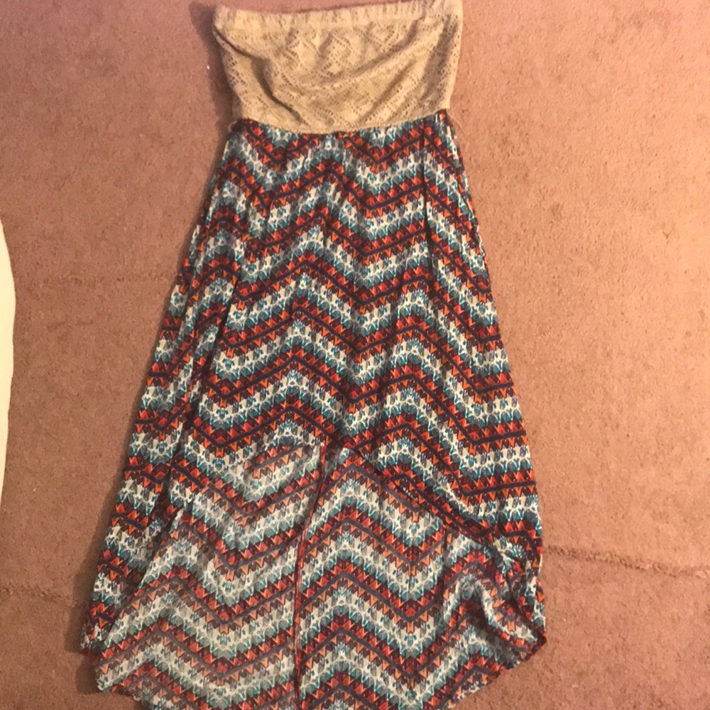 Colorful strapless high low dress